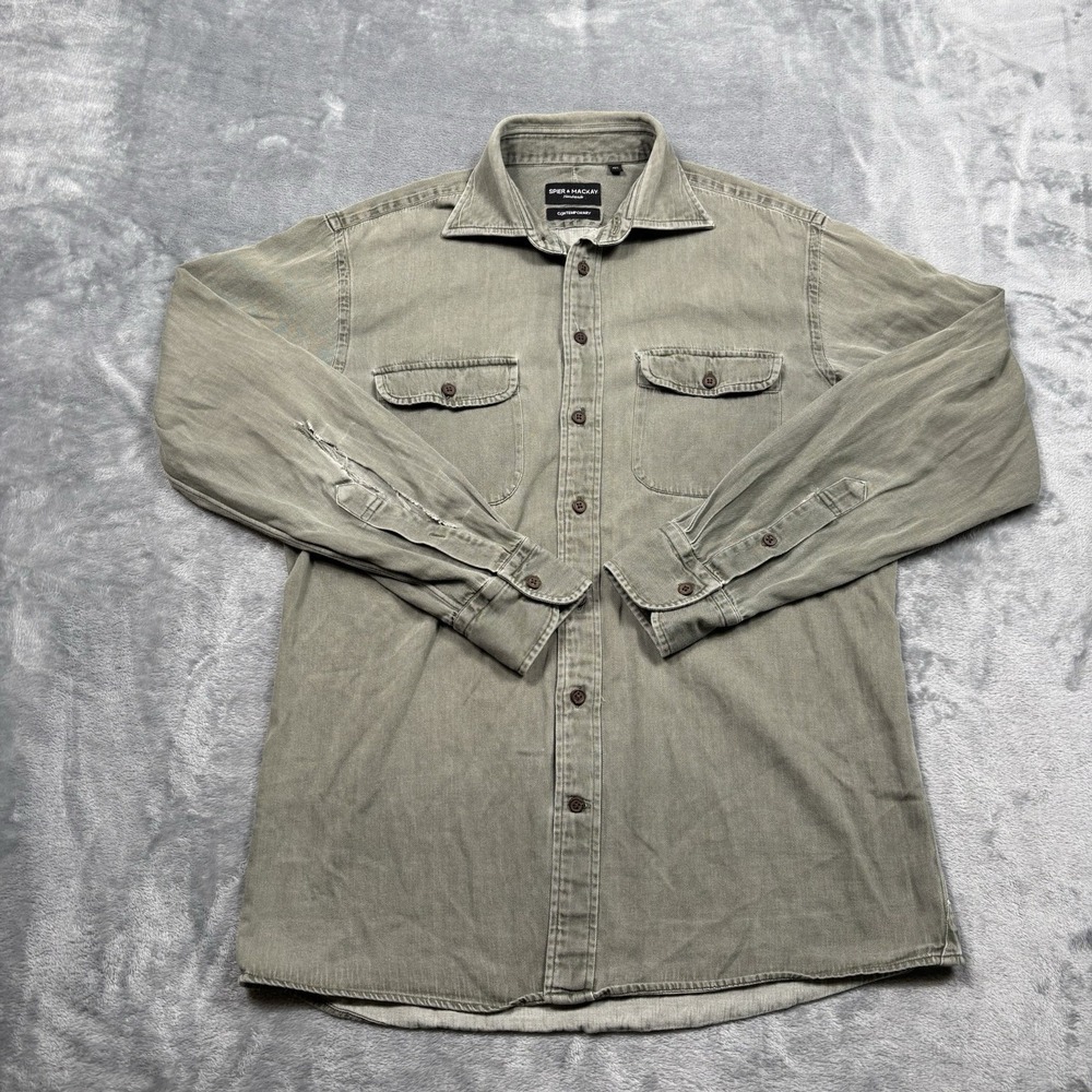 Spier & Mackay Men's 15.5 Contemporary 100% Cotton Utility Safari Shirt Olive